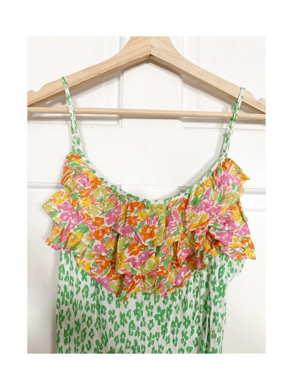 RIXO for Target Lime Green Floral Slip Dress with Yellow Ruffle Sz S